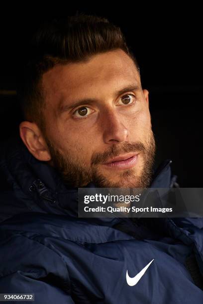 Borja Baston of Malaga CF looks on prior to the La Liga match between Celta de Vigo and Malaga at Balaidos Stadium on March 18, 2018 in Vigo, Spain.