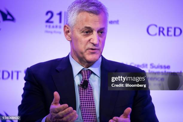 Bill Winters, chief executive officer of Standard Chartered Plc, speaks during the Credit Suisse Asian Investment Conference in Hong Kong, China, on...