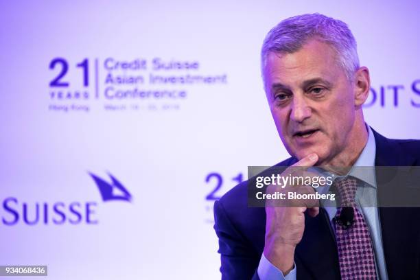 Bill Winters, chief executive officer of Standard Chartered Plc, speaks during the Credit Suisse Asian Investment Conference in Hong Kong, China, on...