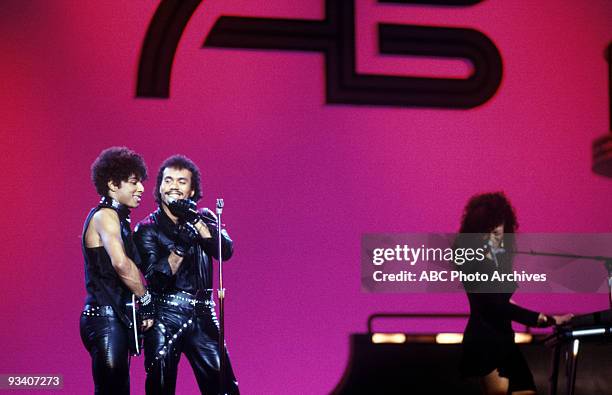 Show Coverage - 3/5/84, Dick Clark, Shalamar on the Walt Disney Television via Getty Images Television Network dance show "American Bandstand".,