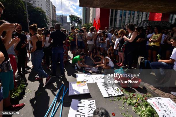 Protesters from Sao Paulo, Brazil made an act late Sunday afternoon 18 March 2018 in honor of Marielle Franco councilwoman, shot dead on Wednesday...