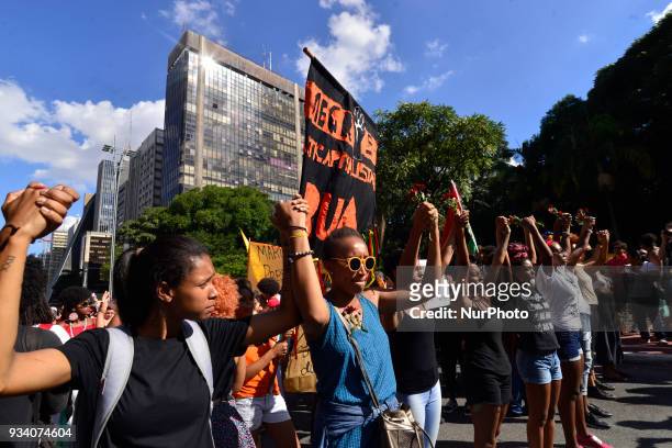 Protesters from Sao Paulo, Brazil made an act late Sunday afternoon 18 March 2018 in honor of Marielle Franco councilwoman, shot dead on Wednesday...