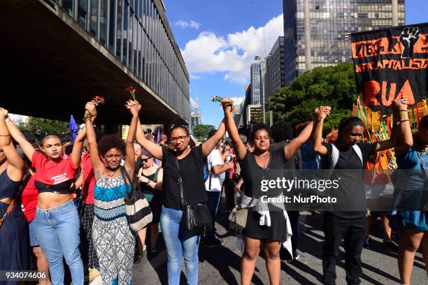 Protesters from Sao Paulo, Brazil made an act late Sunday afternoon 18 March 2018 in honor of Marielle Franco councilwoman, shot dead on Wednesday...