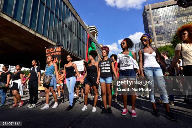 Protesters from Sao Paulo, Brazil made an act late Sunday afternoon 18 March 2018 in honor of Marielle Franco councilwoman, shot dead on Wednesday...