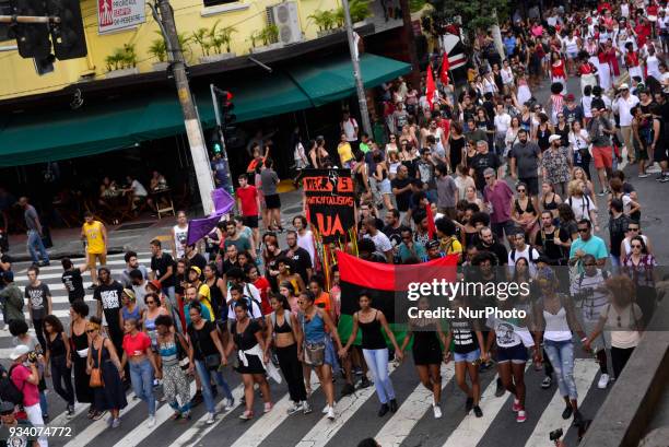 Protesters from Sao Paulo, Brazil made an act late Sunday afternoon 18 March 2018 in honor of Marielle Franco councilwoman, shot dead on Wednesday...