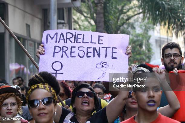 Demonstrators carry out act after Councillor Marielle Franco on Paulista Avenue in Sao Paulo, on Sunday, 18 March 2018. Marielle Franco and your...