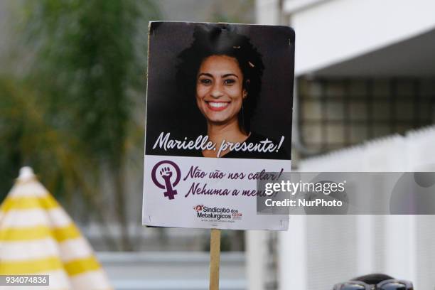 Demonstrators carry out act after Councillor Marielle Franco on Paulista Avenue in Sao Paulo, on Sunday, 18 March 2018. Marielle Franco and your...