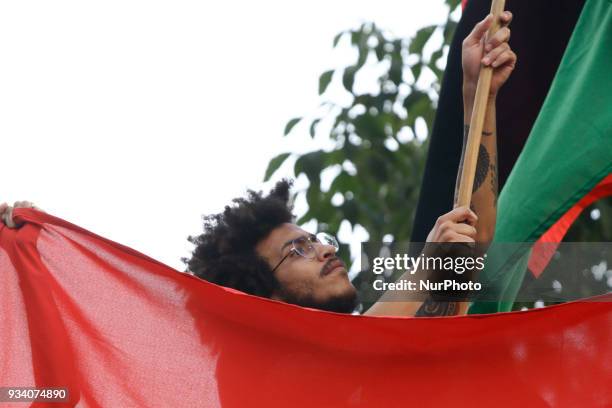 Demonstrators carry out act after Councillor Marielle Franco on Paulista Avenue in Sao Paulo, on Sunday, 18 March 2018. Marielle Franco and your...