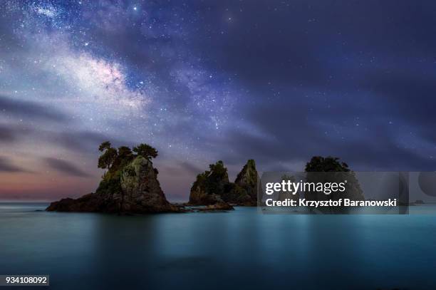 minokake-rocks with the milky way - izu peninsula stock pictures, royalty-free photos & images