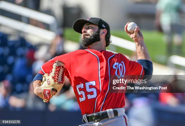 Washington Nationals relief pitcher Tim Collins delivers against the Houston Astros at The Ballpark of the Palm Beaches.