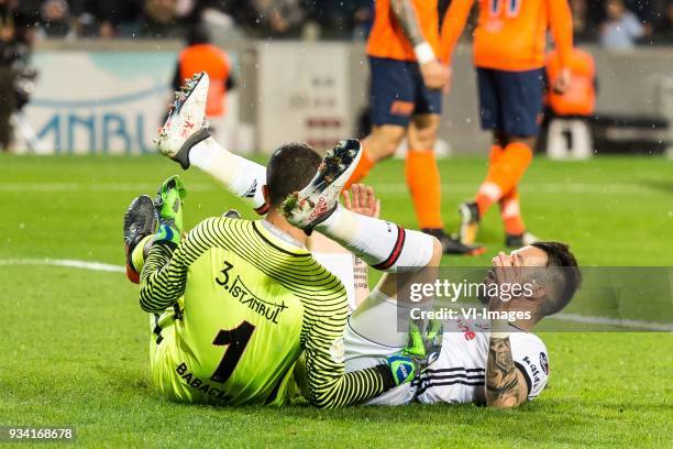 Goalkeeper Volkan Babacan of Istanbul Medipol Basaksehir FK, Alvaro Negredo Sanchez of Besiktas JK during the Turkish Spor Toto Super Lig match...