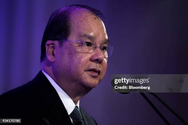 Matthew Cheung, Hong Kong's chief secretary, pauses during the Credit Suisse Asian Investment Conference in Hong Kong, China, on Monday, March 19,...