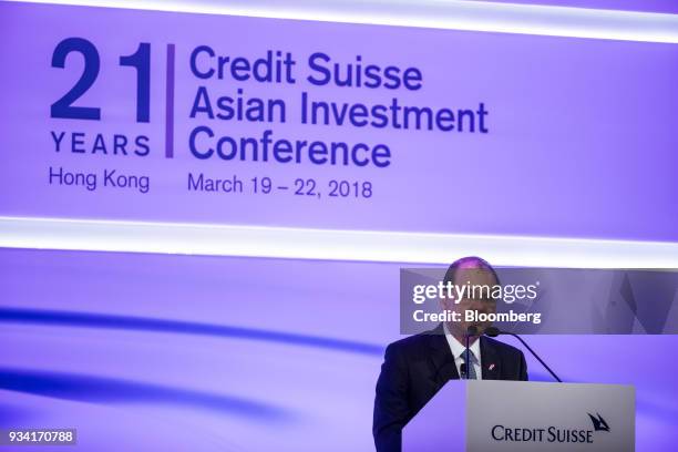 Matthew Cheung, Hong Kong's chief secretary, speaks during the Credit Suisse Asian Investment Conference in Hong Kong, China, on Monday, March 19,...