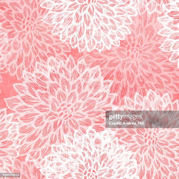 dalhia seamless vector pattern - ink drawing with watercolor texture - floral pattern water colour stock illustrations