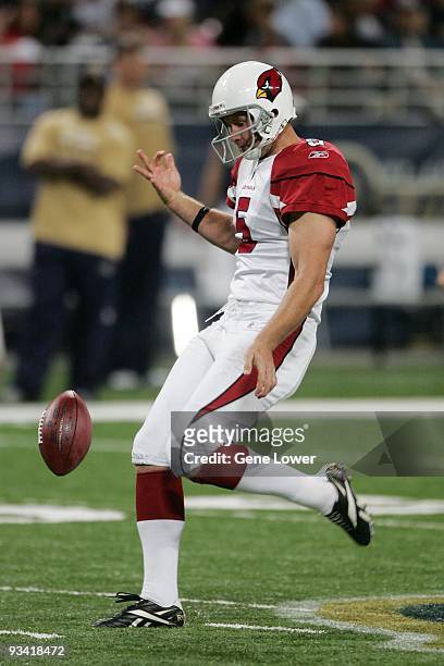 Arizona Cardinals punter Ben Graham unleashes a kick during a game against the St. Louis Rams at the Edward Jones Dome on November 22, 2009 in St...