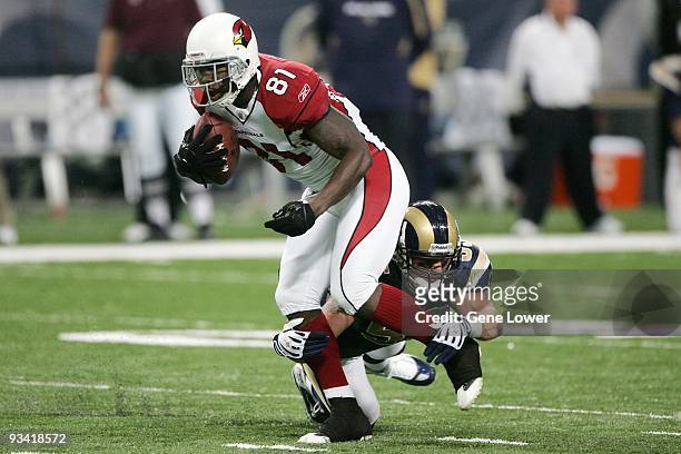 Arizona Cardinals wide receiver Anquan Boldin runs down field during a game against the St. Louis Rams at the Edward Jones Dome on November 22, 2009...