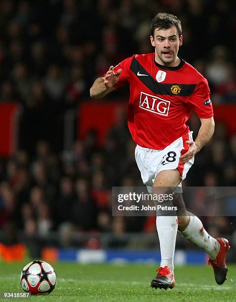 Darron Gibson of Manchester United in action during the UEFA Champions League group B match between Manchester United and Besiktas at Old Trafford on...