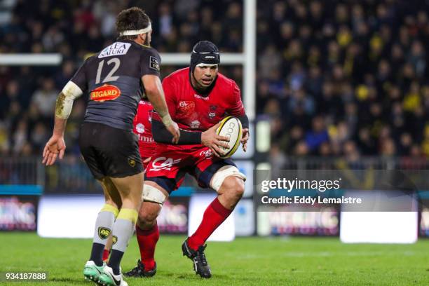 Francois Van Der Merwe of Lyon during the Top 14 match between La Rochelle and Lyon at Stade Marcel Deflandre on March 17, 2018 in La Rochelle,...