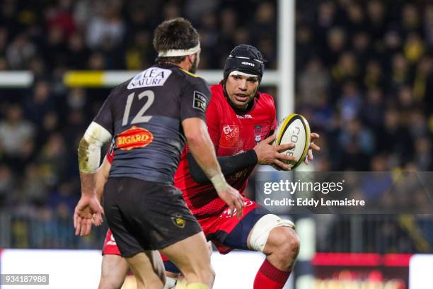 Francois Van Der Merwe of Lyon during the Top 14 match between La Rochelle and Lyon at Stade Marcel Deflandre on March 17, 2018 in La Rochelle,...