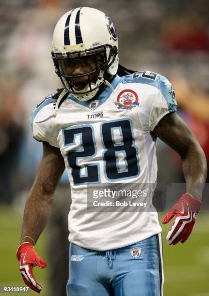 Running back Chris Johnson of the Tennessee Titans during pre-game warm ups prior to a game against the Houston Texans at Reliant Stadium on November...