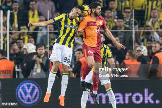 Josef de Souza Dias of Fenerbahce, Tolga Cigerci of Galatasaray SK during the Turkish Spor Toto Super Lig match Fenerbahce AS and Galatasaray AS at...