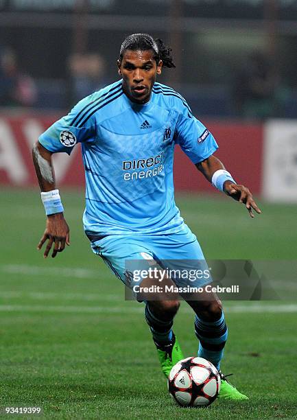 Brandao of Olympique de Marseille in action during the UEFA Champions League Group C match between AC Milan and Olympique de Marseille on November...