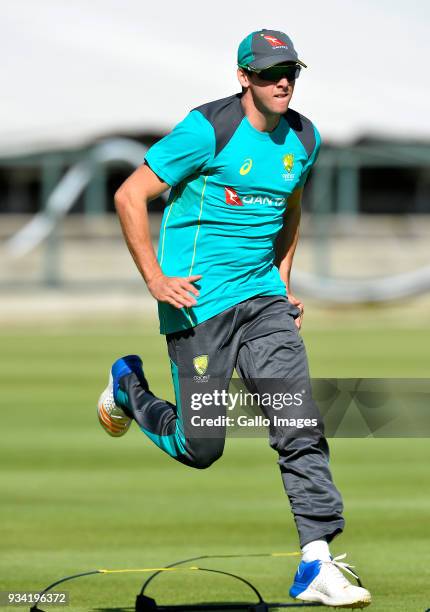 Josh Hazlewood of Australia during the Australian national men's cricket team training session at PPC Newlands Stadium on March 19, 2018 in Cape...