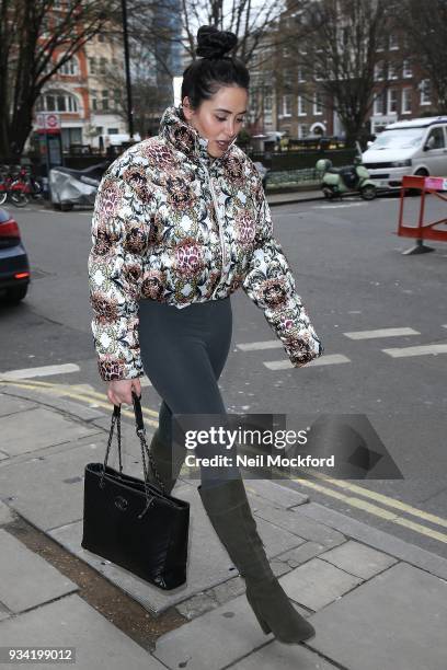 Marnie Simpson seen arriving at Heat Radio studios on March 19, 2018 in London, England.