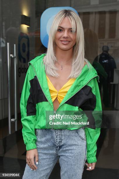 Louisa Johnson seen arriving at Capital Radio studios on March 19, 2018 in London, England.