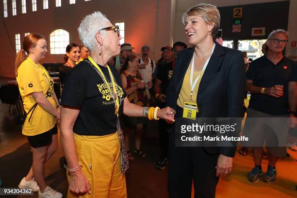 Ronni Kahn CEO and founder of OzHarvest greets Deputy Leader of the Opposition Tanya Plibersek during the Oz Harvest CEO Cookoff on March 19, 2018 in...