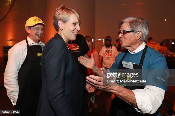 Deputy Leader of the Opposition Tanya Plibersek greets Bloomberg Global Chairman Peter Grauer during the Oz Harvest CEO Cookoff on March 19, 2018 in...