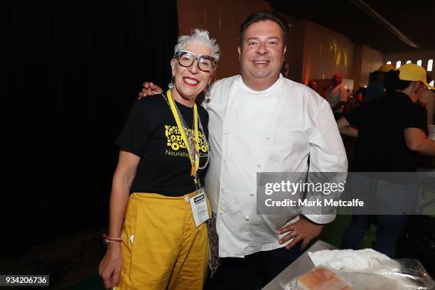 Ronni Kahn CEO and founder of OzHarvest poses with Chef Peter Gilmore during the Oz Harvest CEO Cookoff on March 19, 2018 in Sydney, Australia.