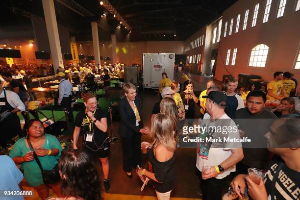 Ronni Kahn CEO and founder of OzHarvest and Deputy Leader of the Opposition Tanya Plibersek greet guests during the Oz Harvest CEO Cookoff on March...