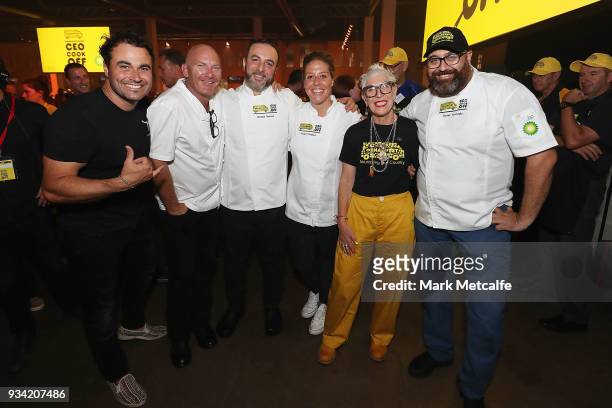 Ronni Kahn CEO and founder of OzHarvest poses with Chefs during the Oz Harvest CEO Cookoff on March 19, 2018 in Sydney, Australia.