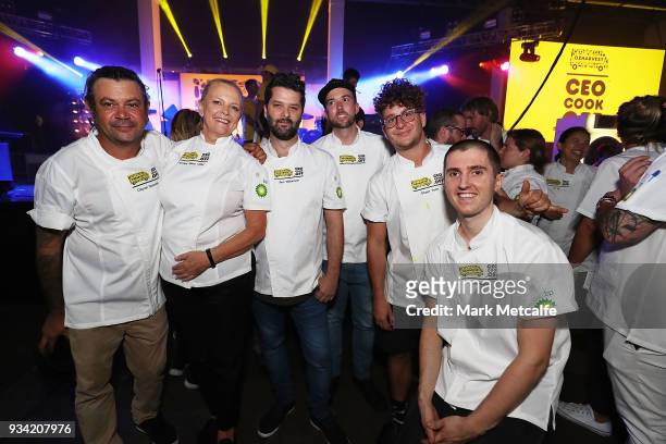 Chefs pose during the Oz Harvest CEO Cookoff on March 19, 2018 in Sydney, Australia.
