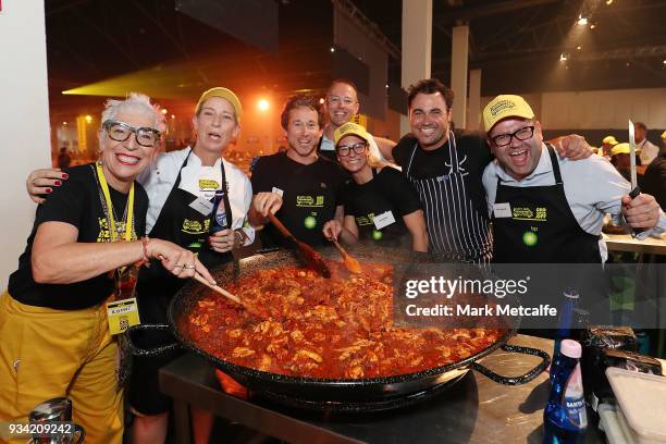 Ronni Kahn CEO and founder of OzHarvest poses with Chef Miguel Maestre during the Oz Harvest CEO Cookoff on March 19, 2018 in Sydney, Australia.