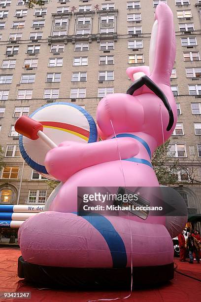 General view of the Energizer Bunny balloon during "Inflation Eve", the preparations on November 25, 2009 for the Macy's 83rd Annual Thanksgiving Day...