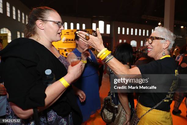 Ronni Kahn CEO and founder of OzHarvest greets guests during the Oz Harvest CEO Cookoff on March 19, 2018 in Sydney, Australia.