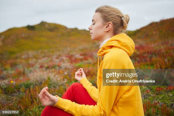 young woman relaxing near ocean - andriy onufriyenko stockfoto's en -beelden