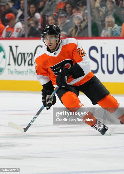 Matt Read of the Philadelphia Flyers skates against the Winnipeg Jets on March 10, 2018 at the Wells Fargo Center in Philadelphia, Pennsylvania.