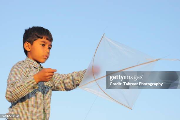 a boy flying a kite - islamabad stock pictures, royalty-free photos & images