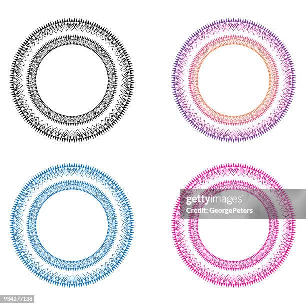 set of 4 colorful flat design labels with copy space - round window stock illustrations