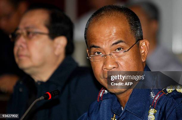 Philippine National Police chief Jesus Versoza speaks during a press conference in Quezon City, a suburb of Manila, on November 26, 2006. The...
