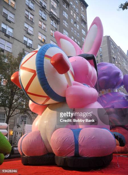 The Energizer Bunny Balloon inflates at the 83rd annual Macy's Thanksgiving Day Parade Inflation Eve on the streets of Manhattan on November 25, 2009...
