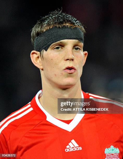 Liverpool's Daniel Agger is seen in the Puskas stadium of Budapest on November 24, 2009 prior to the UEFA Champions League football match against...