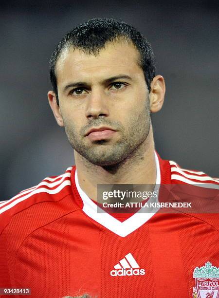 Liverpool's Javier Mascherano is seen in the Puskas stadium of Budapest on November 24, 2009 prior to the UEFA Champions League football match...