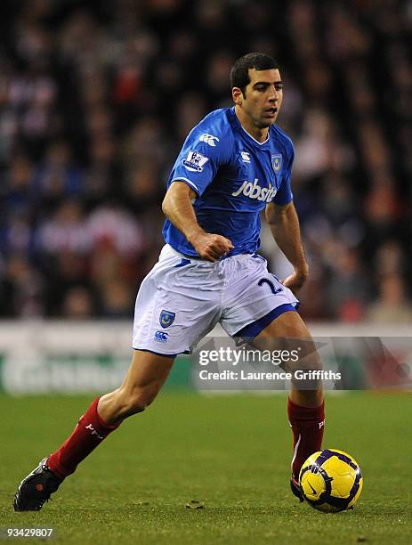 Tal Ben Haim of Portsmouth in action during the Barclays Premier League match between Stoke City and Portsmouth at The Britannia Stadium on November...