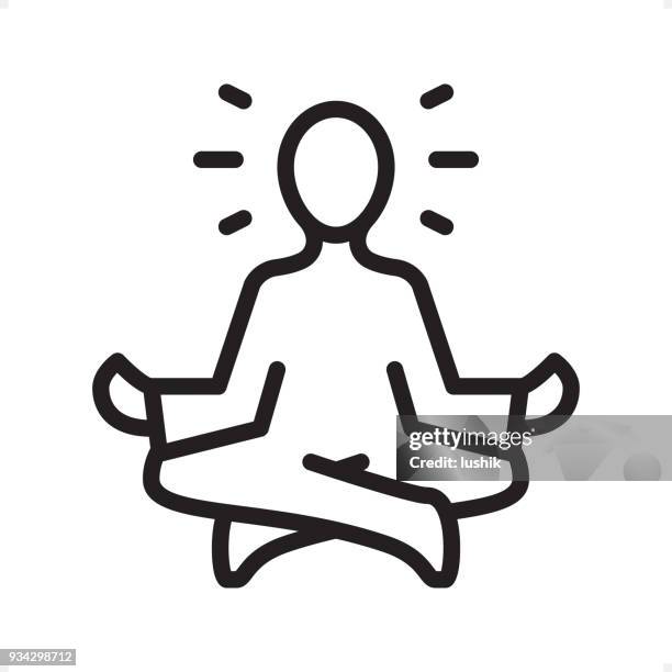 meditieren guru lotus sitzposition - übersicht-symbol - pixel perfect - ausgeglichenheit stock-grafiken, -clipart, -cartoons und -symbole