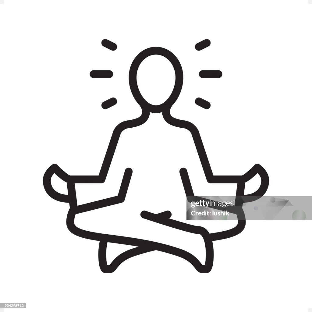 Meditating Guru Sitting Lotus Position - Outline Icon - Pixel Perfect