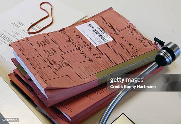 Records are pictured at the county court of Hildesheim on November 2009 in Hildesheim, Germany. In 2004, Ernst August of Hannover was convicted in...